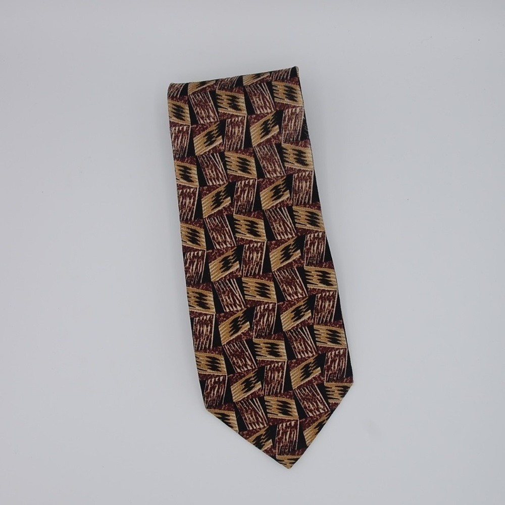 IKE Behar Silk Tie Brown Gold Black - Picture 4 of 7